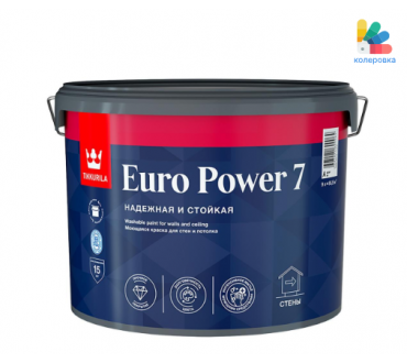 Краска моющаяся краска для стен и потолка матовая Tikkurila Euro Power 7 (9л)